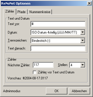 ReNoNet Add-In Screenshot - Optionen