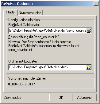 ReNoNet Add-In Screenshot - Optionen